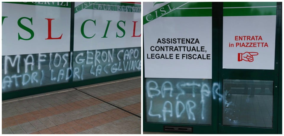 Imbrattata la sede della Fim-Cisl di Camposampiero