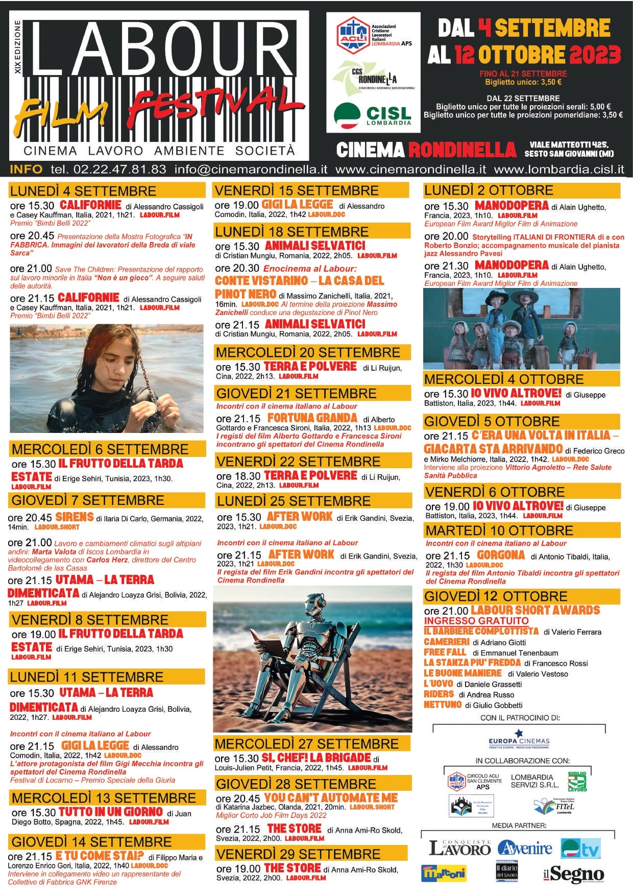 Cinema e lavoro, dal 4 settembre torna il Labour Film Festival