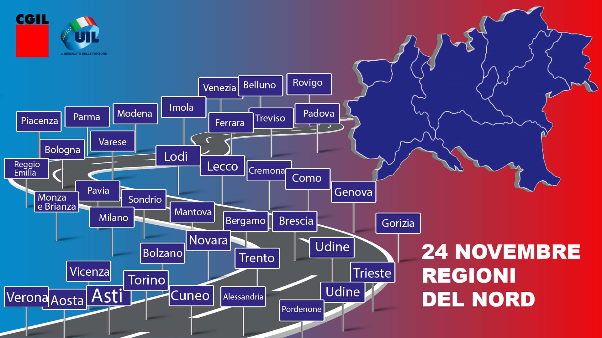 Sciopero Cgil-Uil, il 24 novembre prosegue nelle regioni del Nord