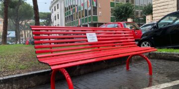 Violenza di genere, Fim, Fiom e Uilm inaugurano la panchina rossa davanti alla sede della Flm